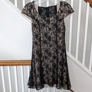 Alice and Olivia Lace Overlay Fit and Flare Dress